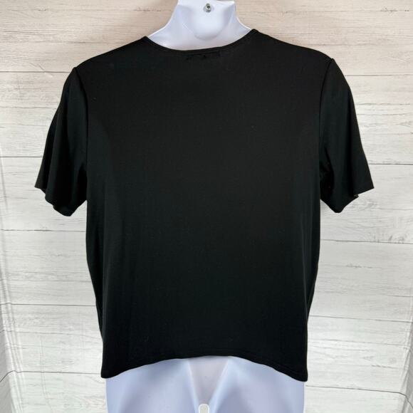 VTG Lauren Ralph Lauren 1x plus women black rhinestone sequin logo blouse knit - Picture 2 of 7